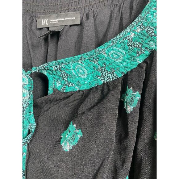 INC 3X Tunic Blouse Top Black Sheer Gauzy Sleeve Peasant Boho Chiffon Paisley - Picture 7 of 9